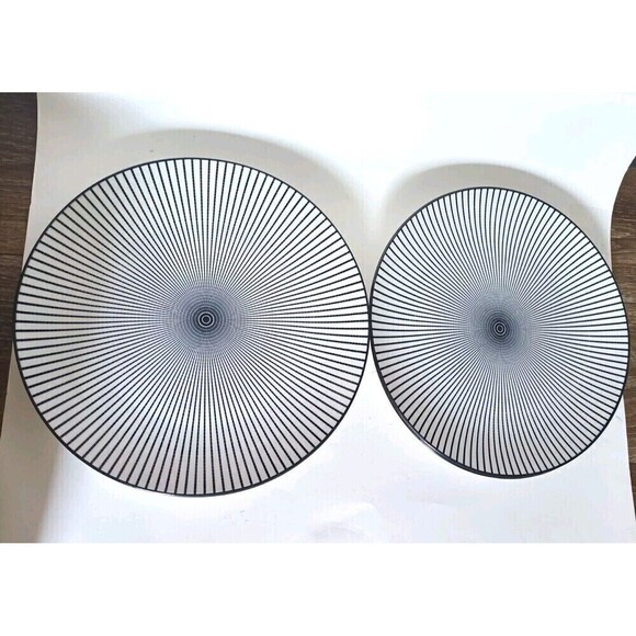 Royal Norfolk Dinner Plates Black White Optical Swirl SET OF 2 Round  10 1/2" - Picture 2 of 6